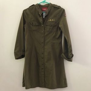 Vintage Guess utility green army military style snap dress